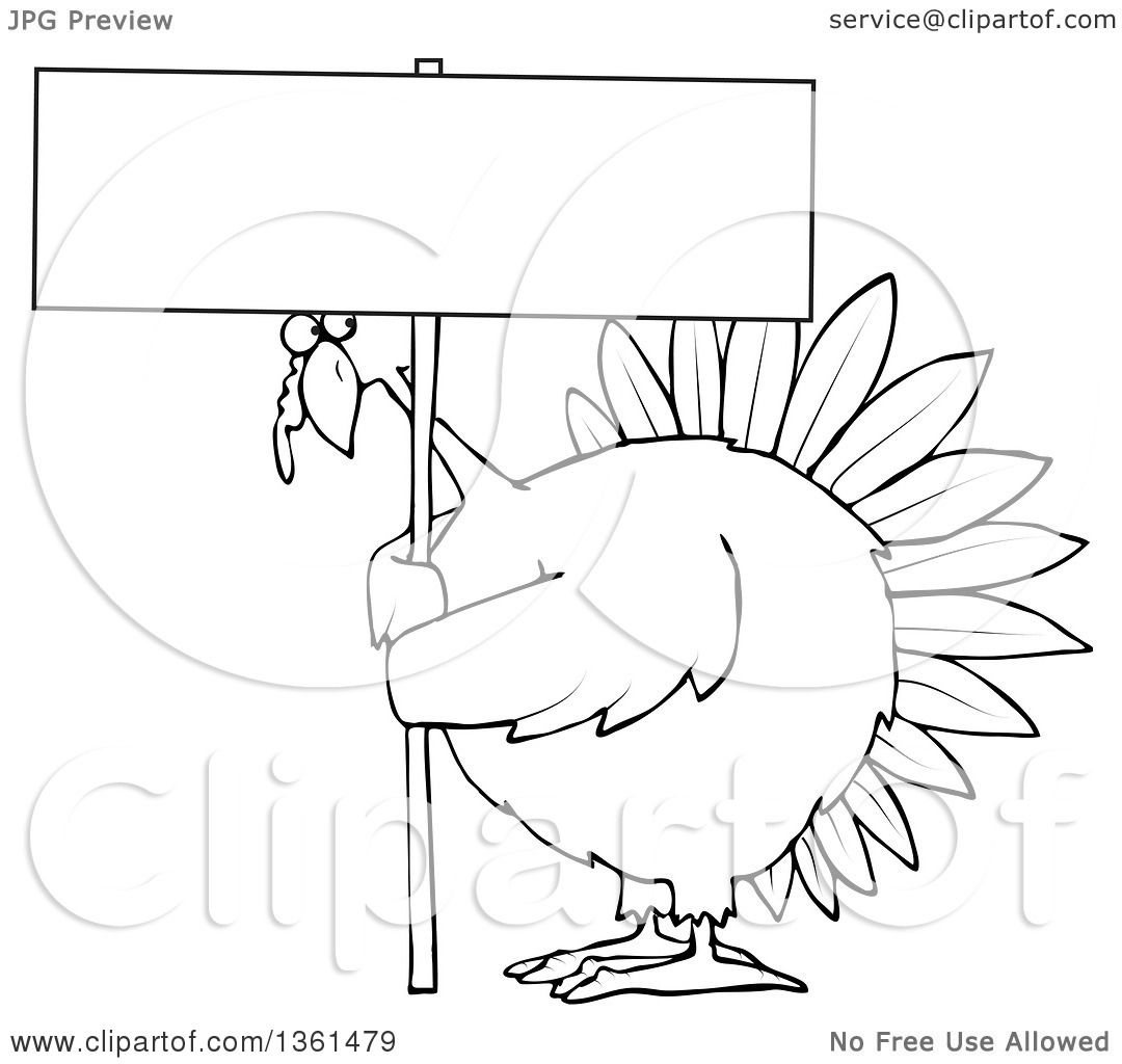 1080x1024 Clipart Of A Cartoon Black And White Chubby Thanksgiving Turkey