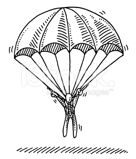 476x556 Hand Drawn Vector Drawing Of A Stick Figure Hanging On Parachute