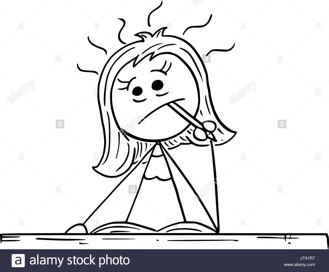 1300x1077 Cartoon Vector Illustration Of Stick Woman Thinking Hard About