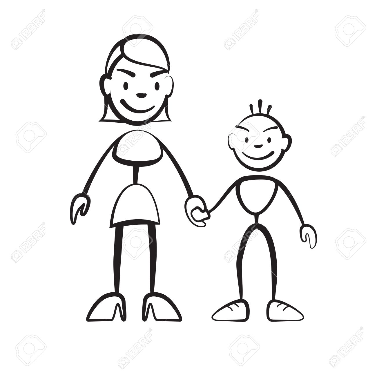 1300x1300 Stick Figure Mother With Son, Stickman Vector Drawing On White