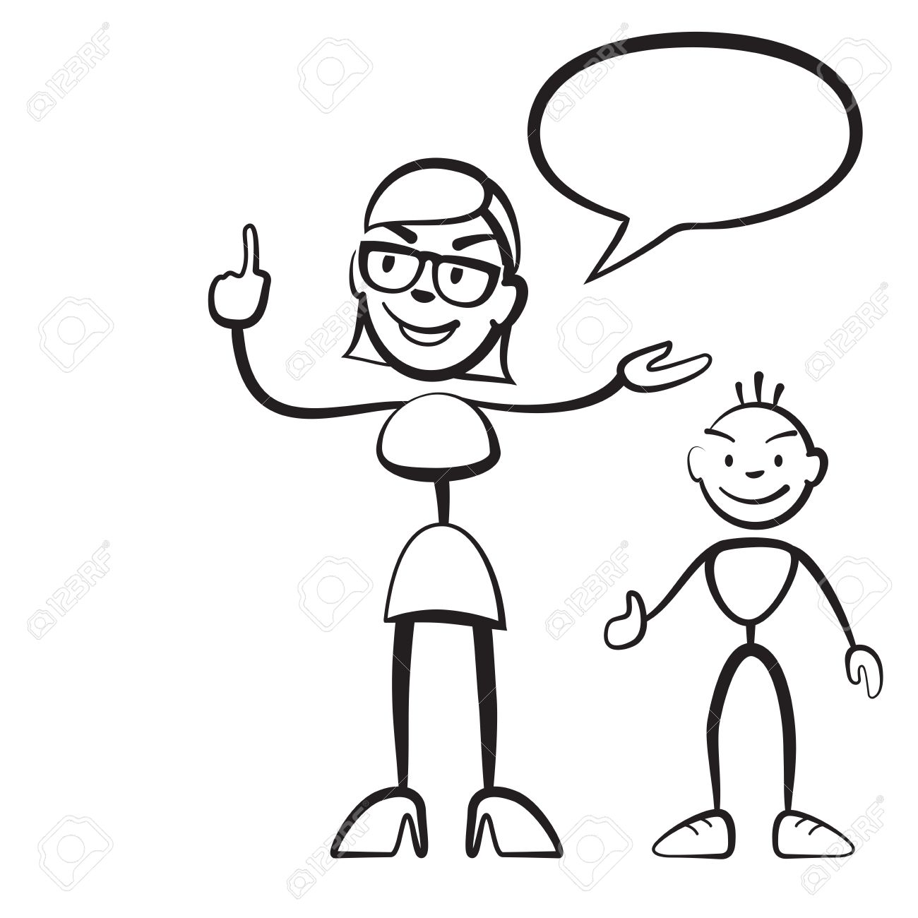 1300x1300 Stick Figure Persona Woman With Child And Speech Bubble, Stickman