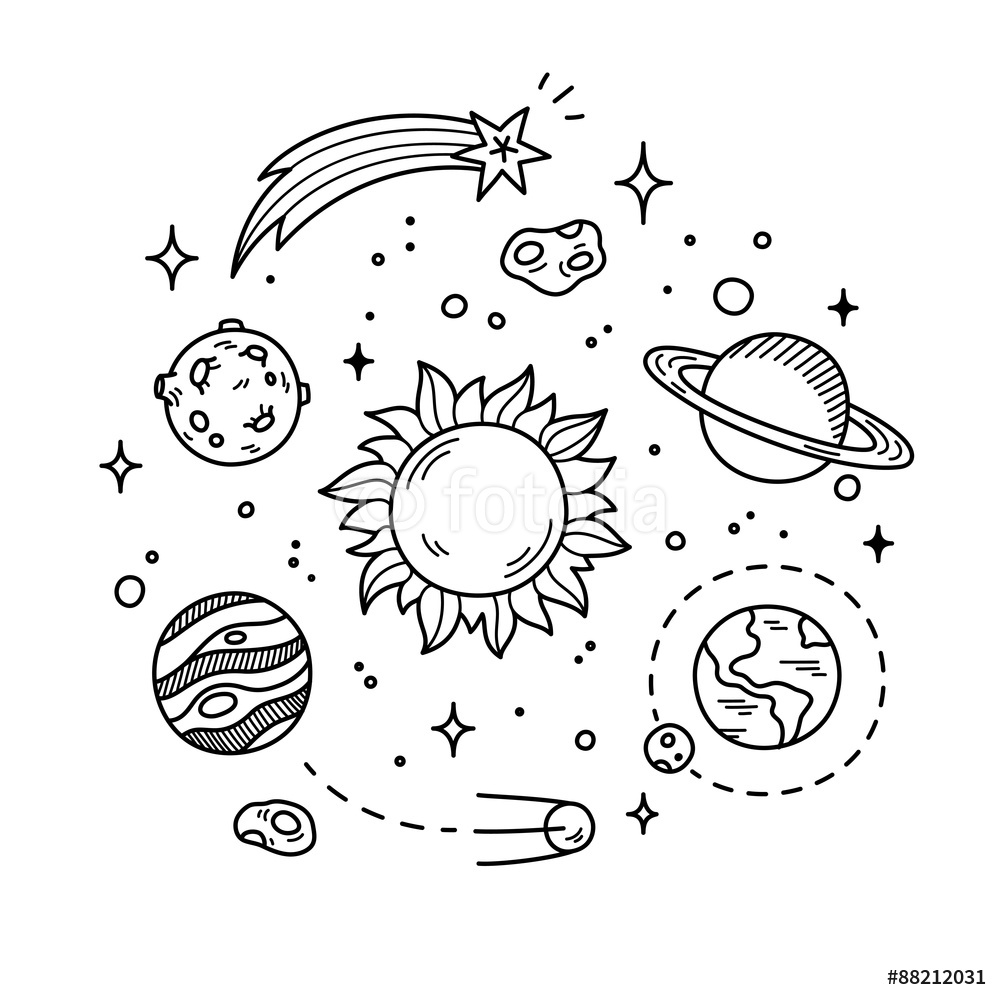 1000x1000 Hand Drawn Solar System Sun Planets Asteroids And Other Outer