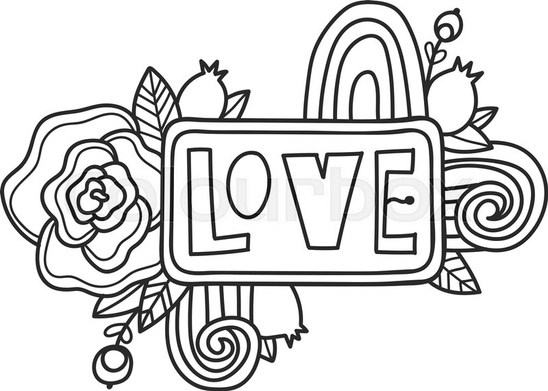 800x571 Printable Love Sticker Page. Fun Summer Doodle Frame. Floral