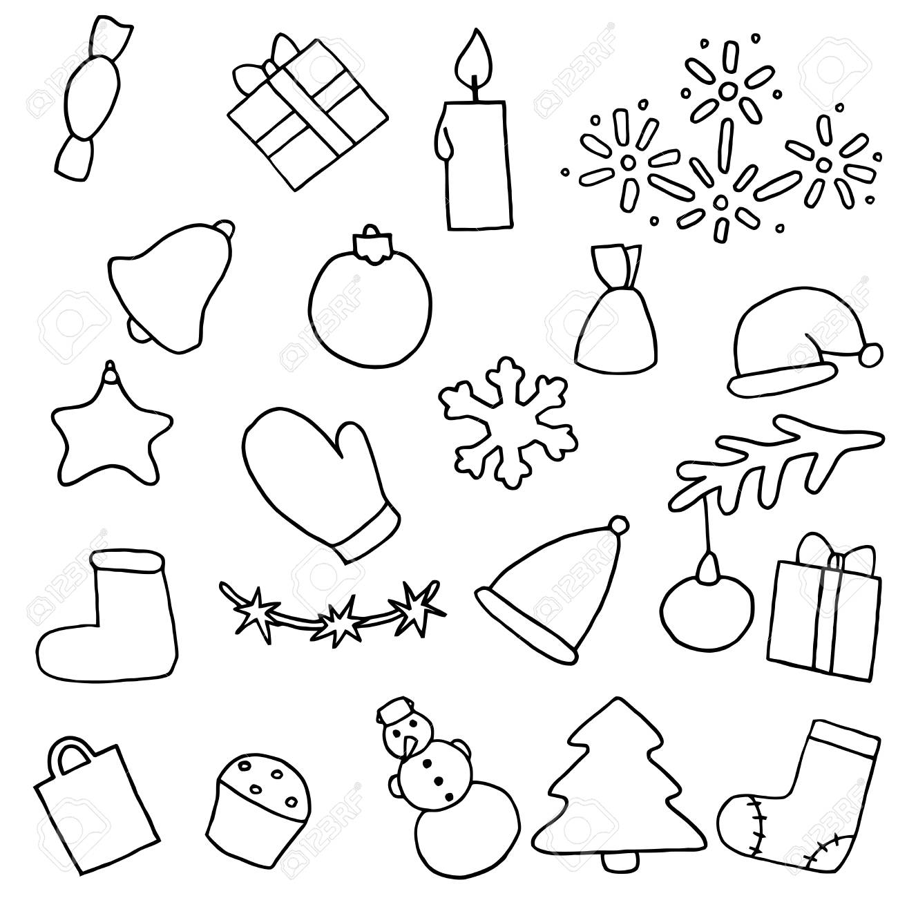 1300x1300 New Year Icons Set. Christmas Coloring Stickers. Collection