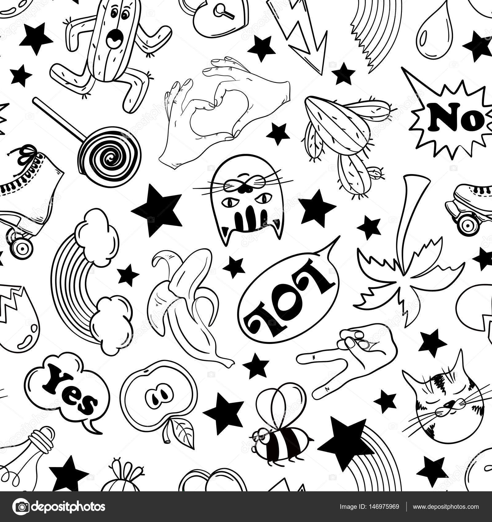 1600x1700 Seamless Pattern Of Fashion Stickers In 80s 90s Comic Style