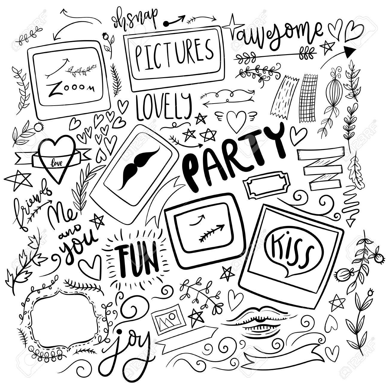 1300x1300 Set Of Cute Girly Drawn Doodle Stickers. Funny, Simple