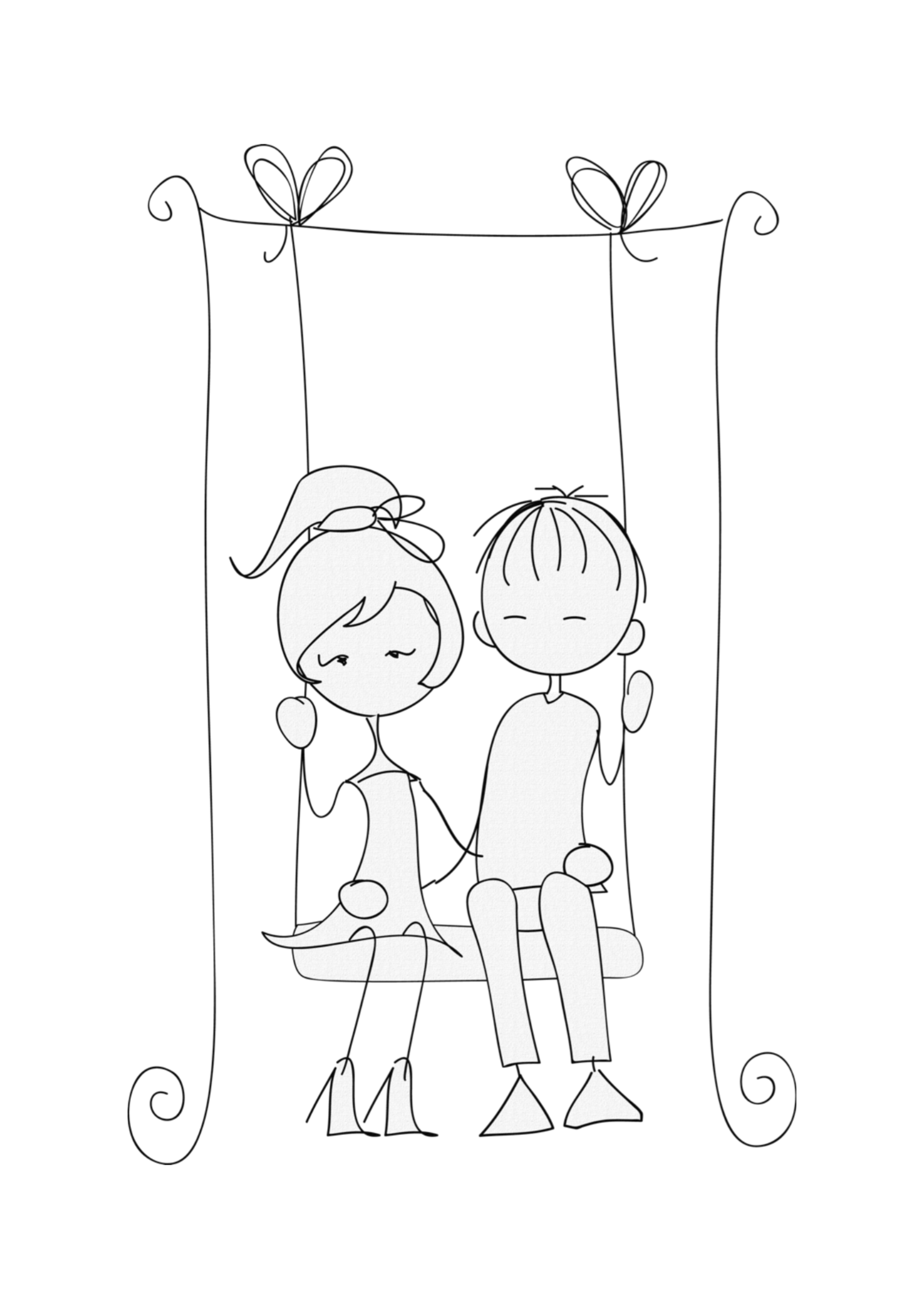 1531x2167 Swing Girl Boy Love Stickers Drawing Illustration