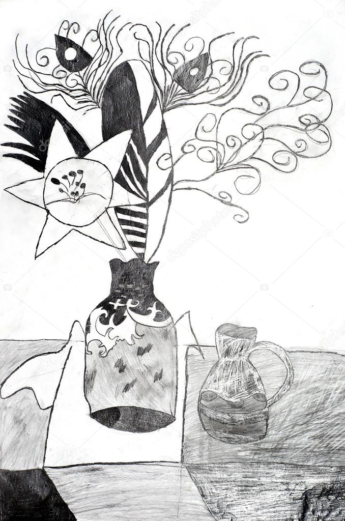 678x1024 Vase And Flowers Black White Stock Photo Ryzhov