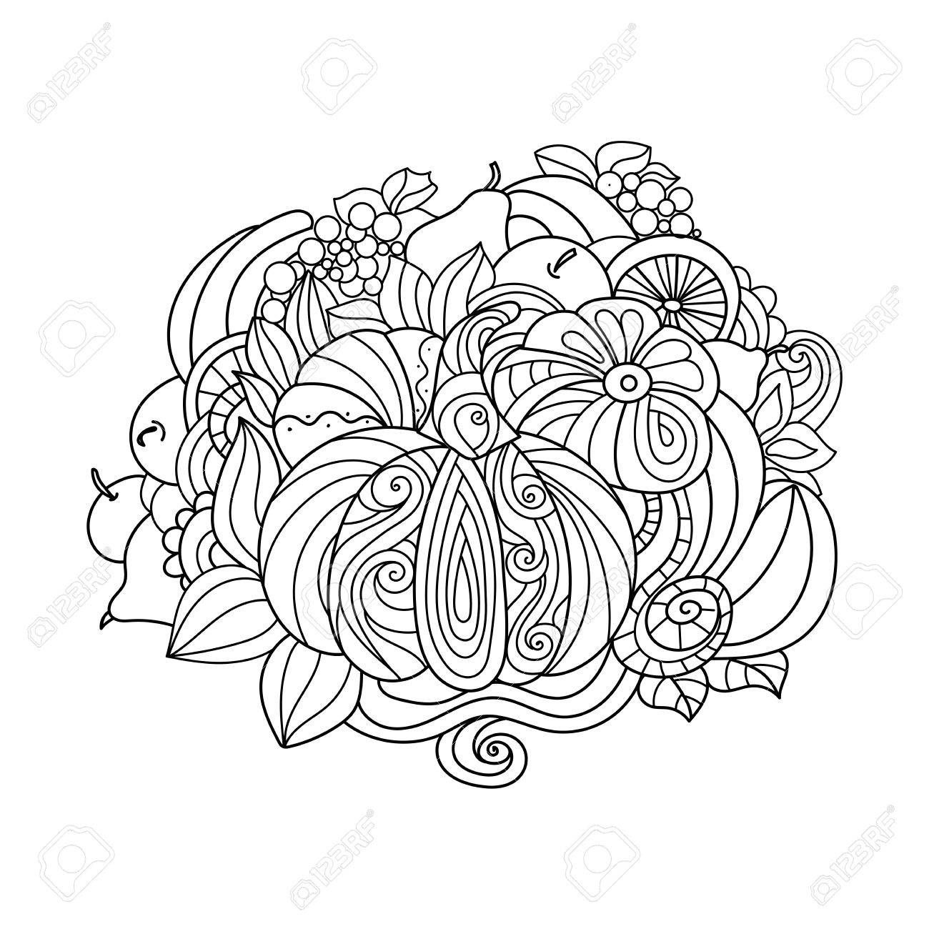 1300x1300 Abstract Still Life With Fruit. For Coloring Book For Adult