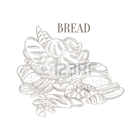 450x450 Different Bread Still Life Hand Drawn Realistic Detailed Sketch