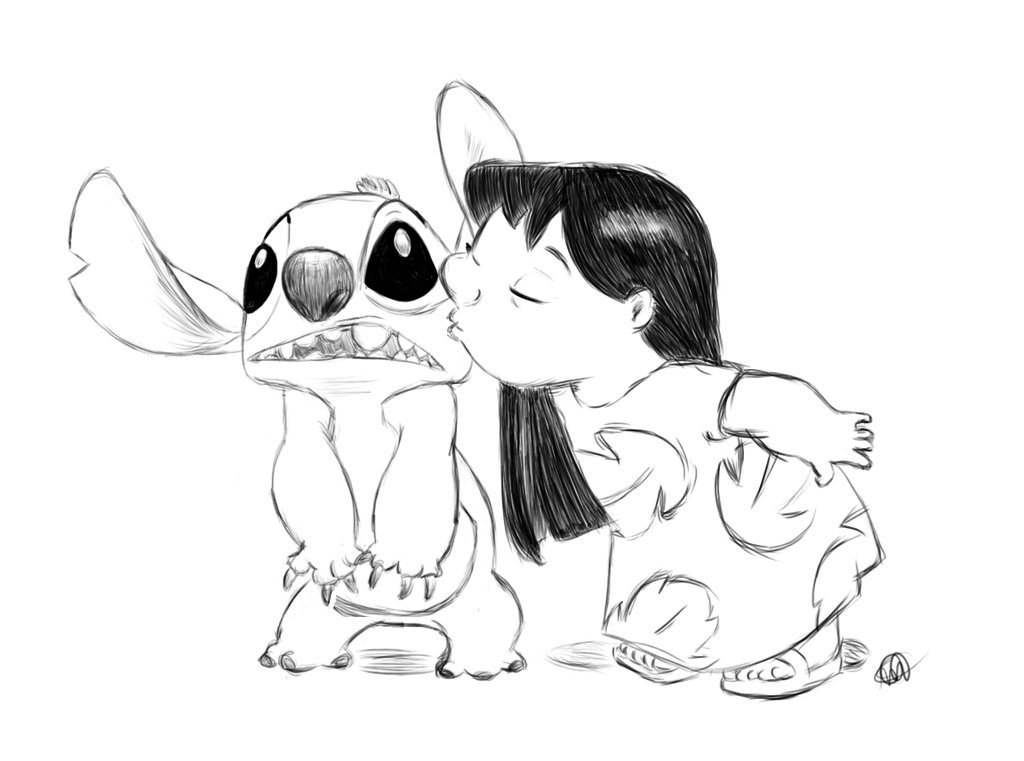 1024x761 Lilo And Stitch (Black And White Sketch) By Celalemos