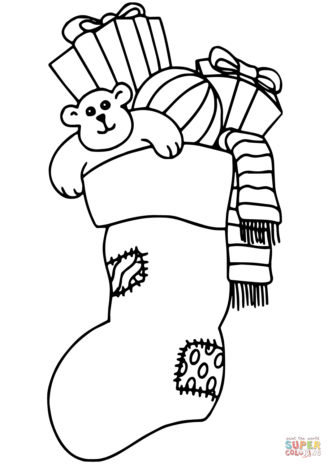 1060x1500 Christmas Stocking Filled With Gifts Coloring Page Free