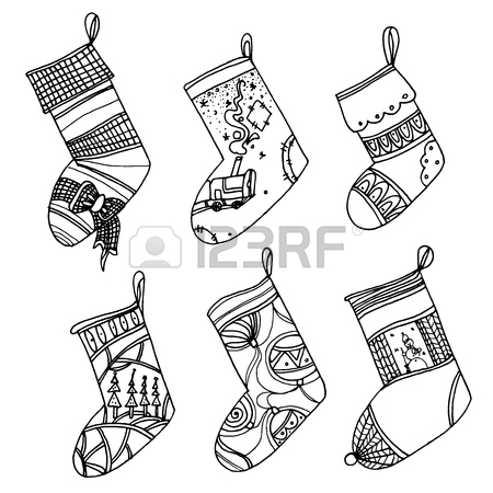 450x450 Set Of Christmas Stockings. Collection Of Vector Stylized Winter