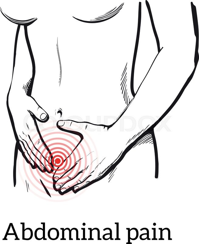 655x800 Concept Illustration Of A Womans Pain In Stomach, Menstrual Cramps