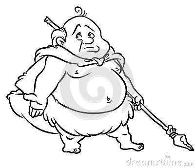 400x345 Stone Age Fat Man Hunter Cartoon Illustrations W