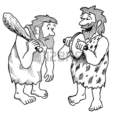 450x437 Illustration Showing Two Stone Age Men Looking At The Wheel