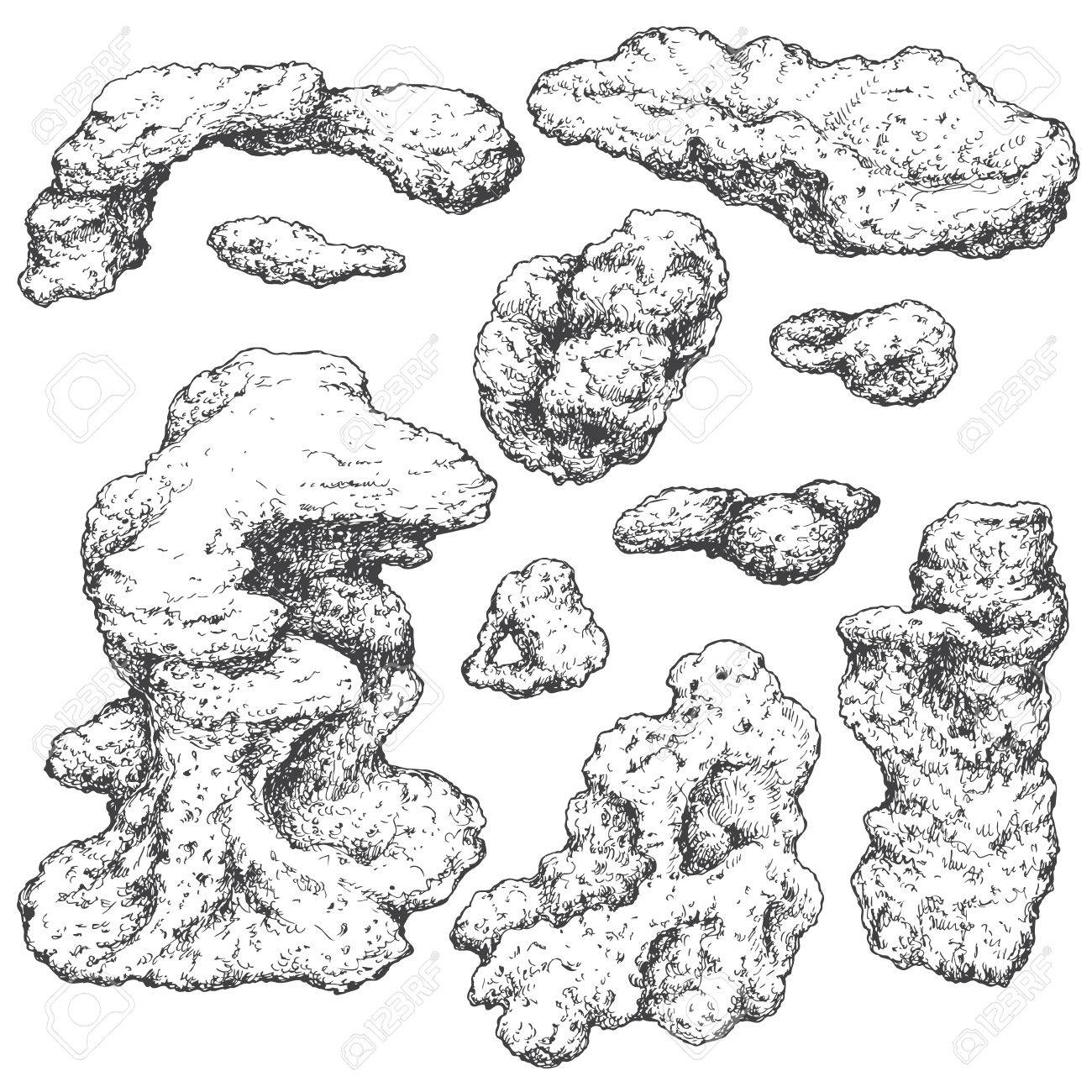 1300x1300 Hand Drawn Underwater Natural Elements. Sketch Of Reef Rocks