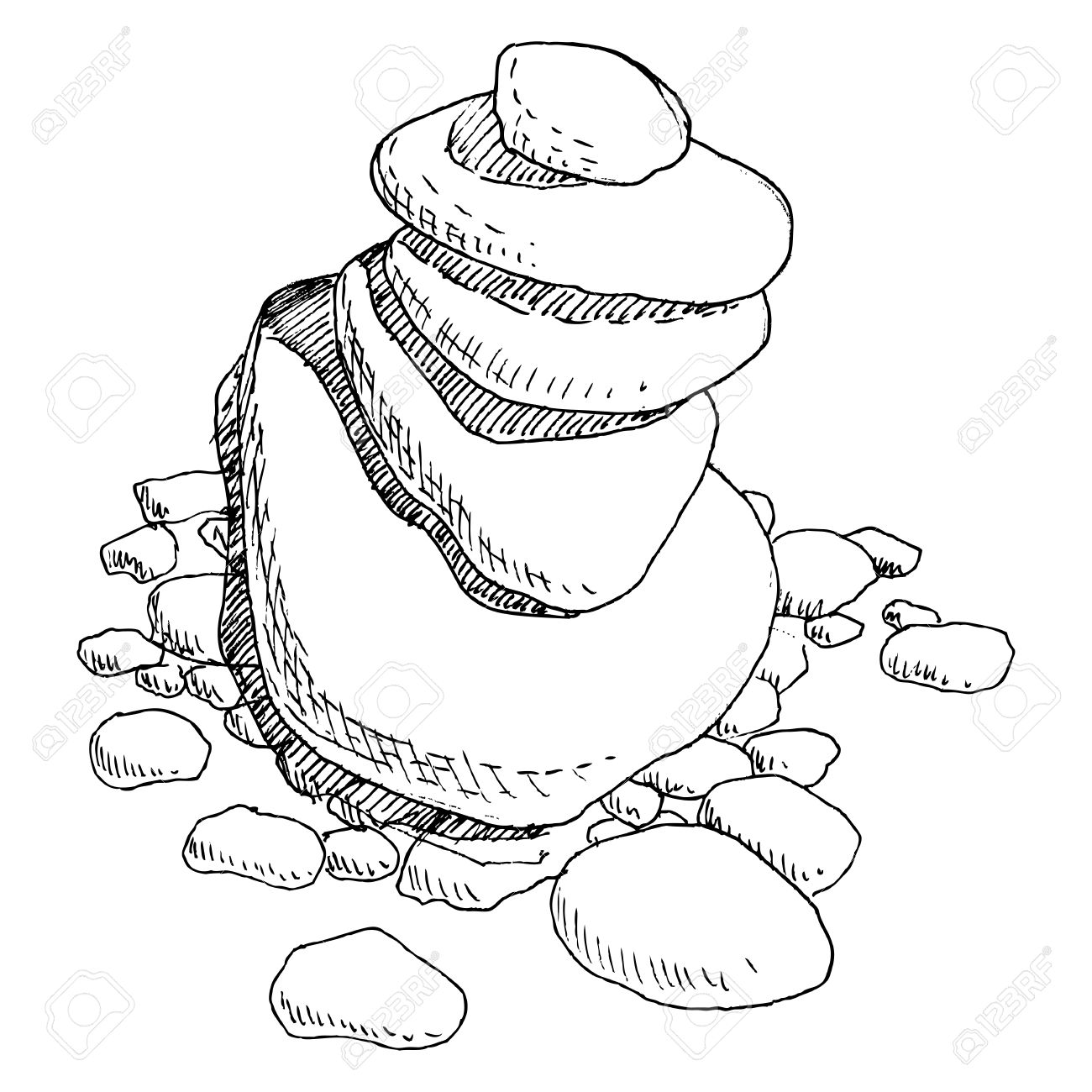 1300x1300 Round Sea Stones Drawing By Ink, Stones, Lying On One Another