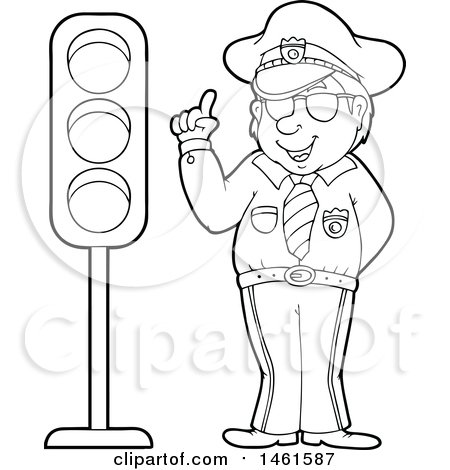 450x470 Clipart Of A Police Officer By A Traffic Light