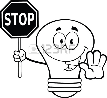 450x415 Light Bulb Cartoon Character Holding A Stop Sign Royalty Free