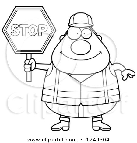 450x470 Clipart Of A Black And White Happy Chubby Road Construction Worker