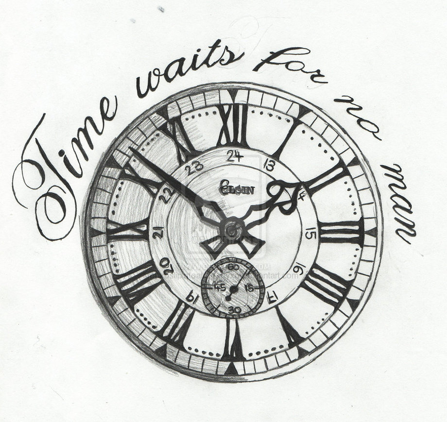 920x869 Time Waits For No One Clock Tattoo Sketch Photo