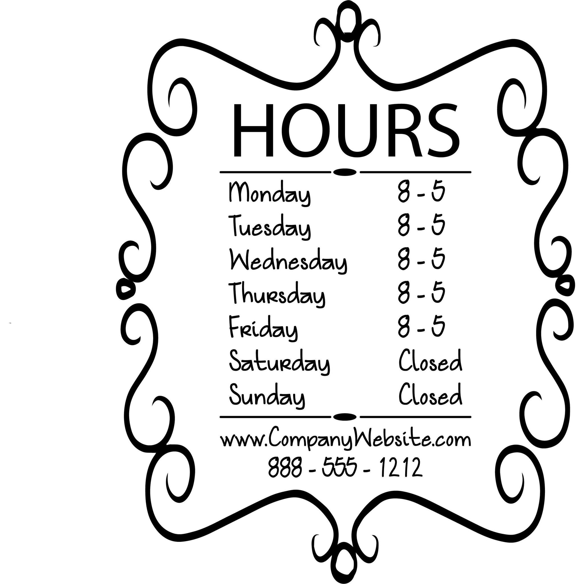 2048x2048 Store Hours Name Custom Window Decal