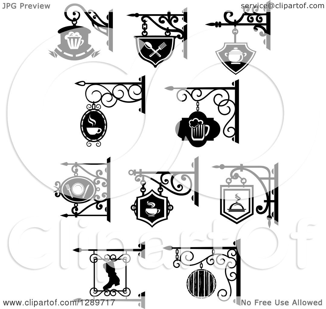 1080x1024 Clipart Of Black And White Storefront Shingle Signs