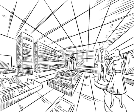 450x375 Shopping Center With Fashion Stores. Interior Design In Sketch