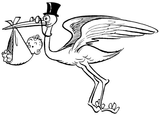 550x396 How To Draw Cartoon Stork Holding Newborn Baby Drawing Tutorial