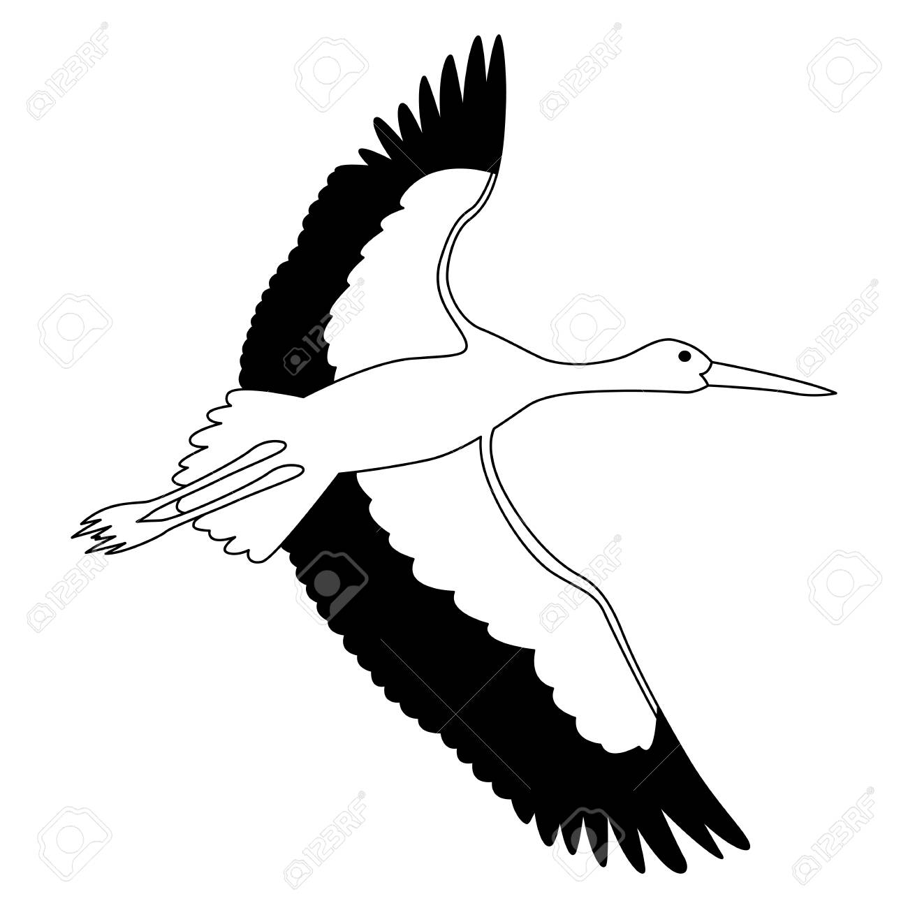 1300x1300 Stork Vector Illustration Line Drawing Royalty Free Cliparts