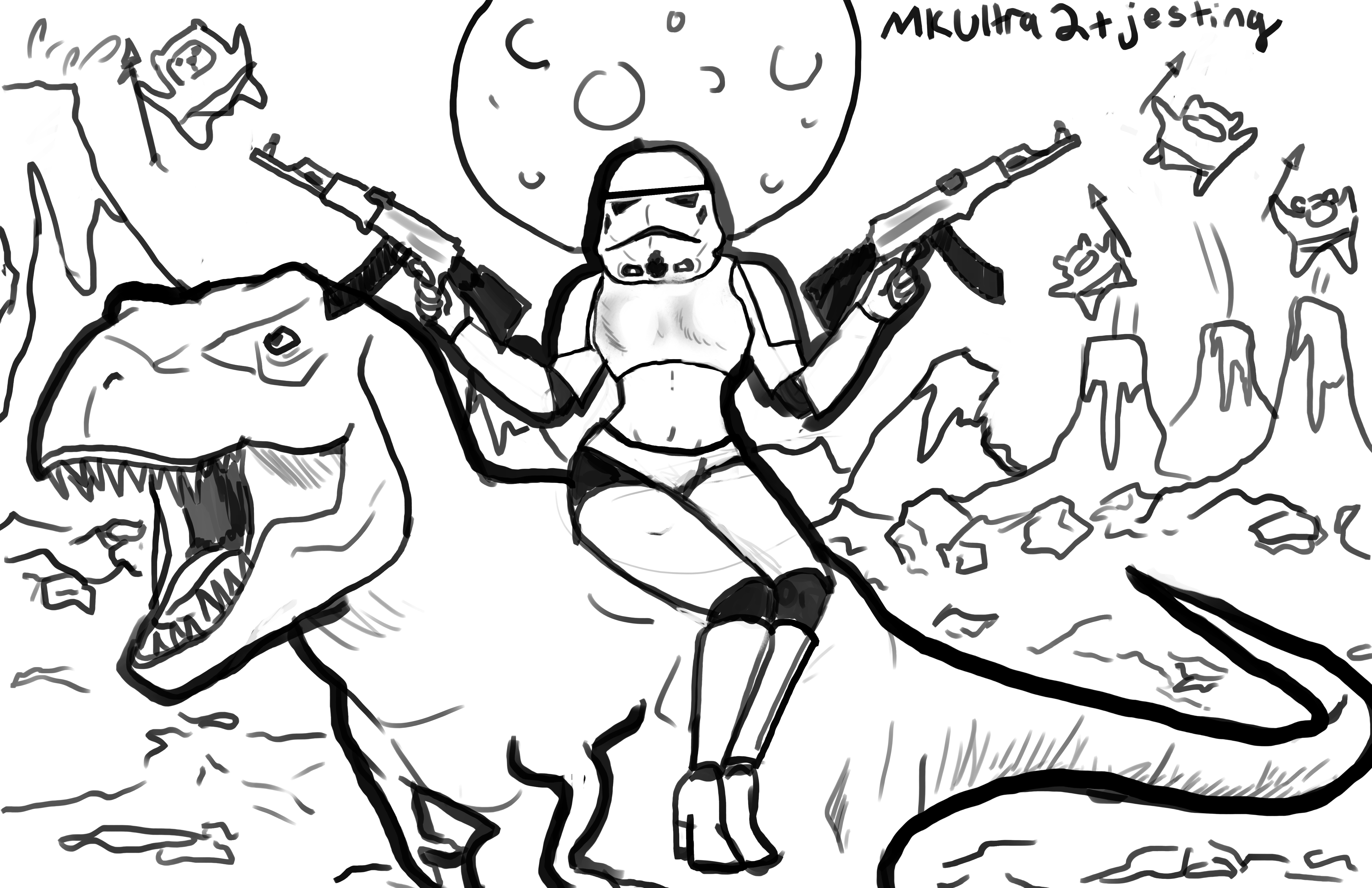 5100x3300 Draw A Sexy Stormtrooper Riding A T. Rex While Shooting Ak 47s