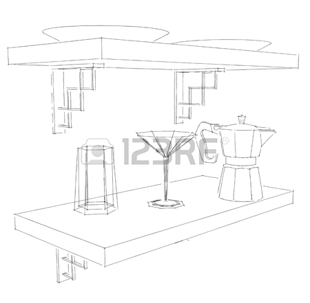 450x441 Sketch Drawing Of Built In Kitchen Stove And Oven Black And White