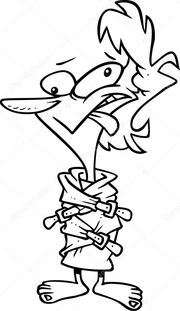 592x1023 Cartoon Crazy Woman In A Straight Jacket Stock Vector