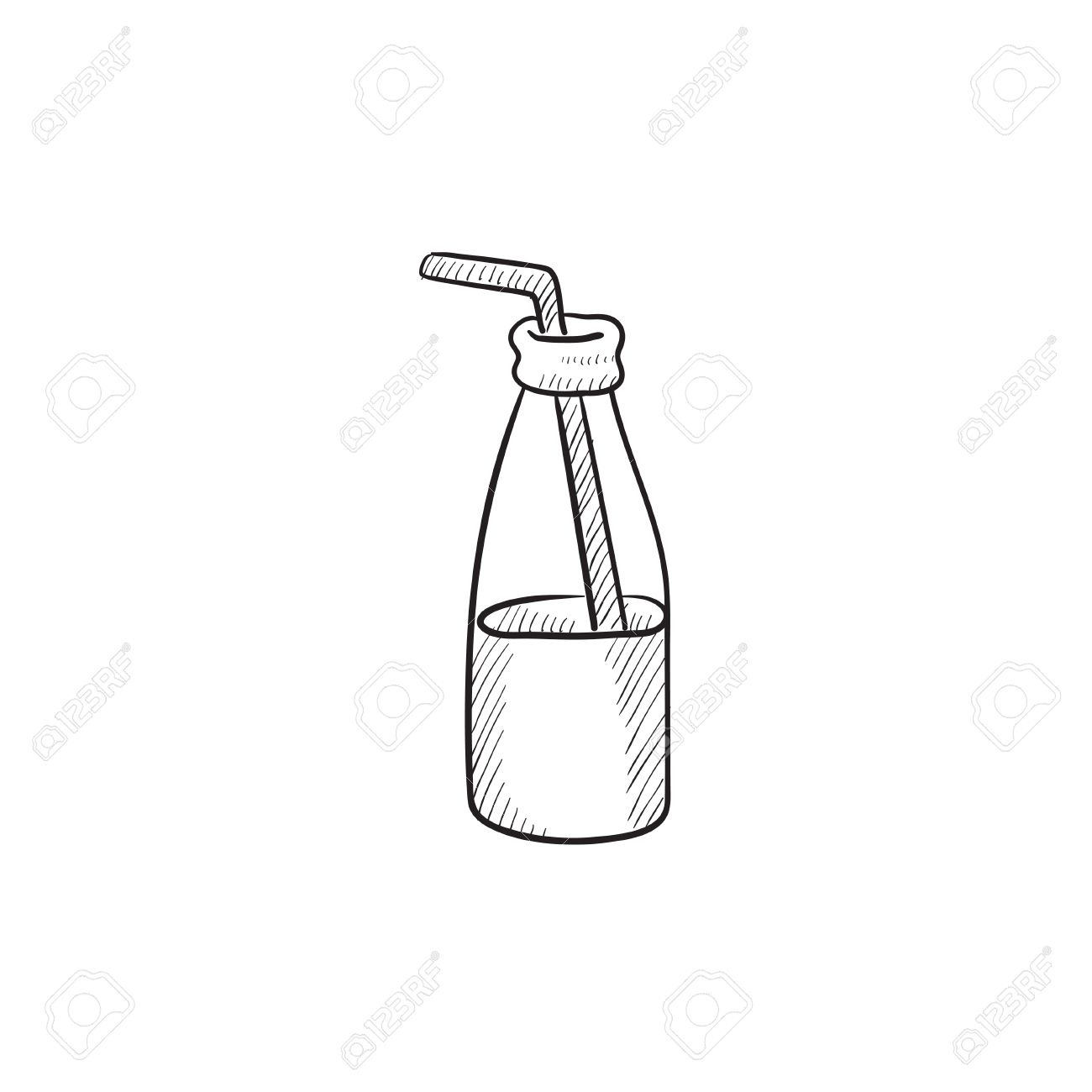 1300x1300 Glass Bottle With Drinking Straw Vector Sketch Icon Isolated