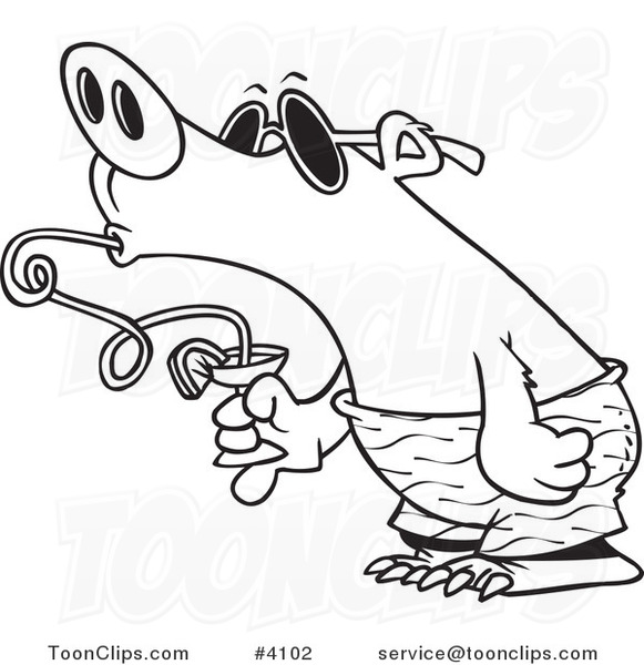 581x600 Cartoon Blacknd White Line Drawing Of Summer Bear Drinking