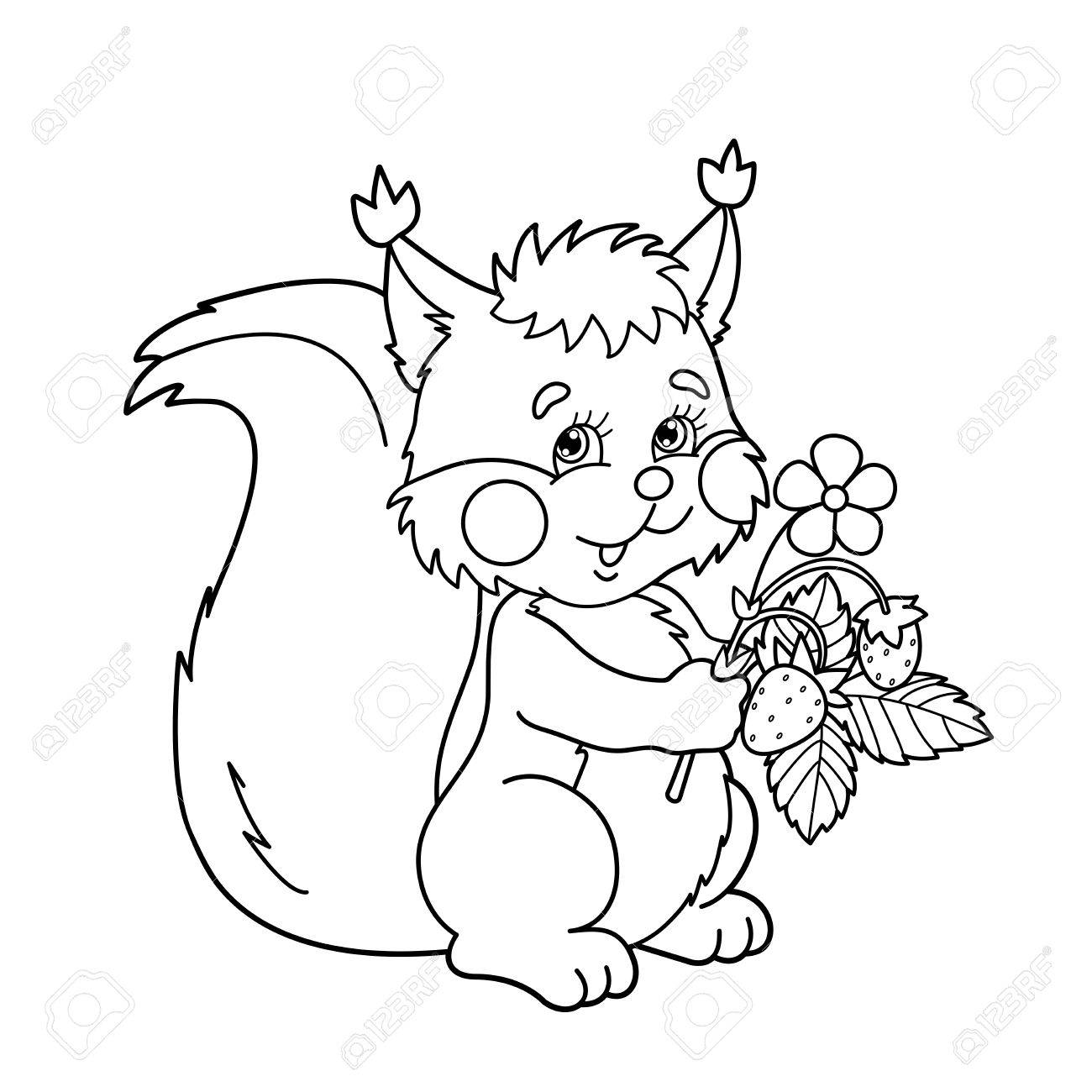 1300x1300 Coloring Page Outline Of Cartoon Squirrel With Strawberries