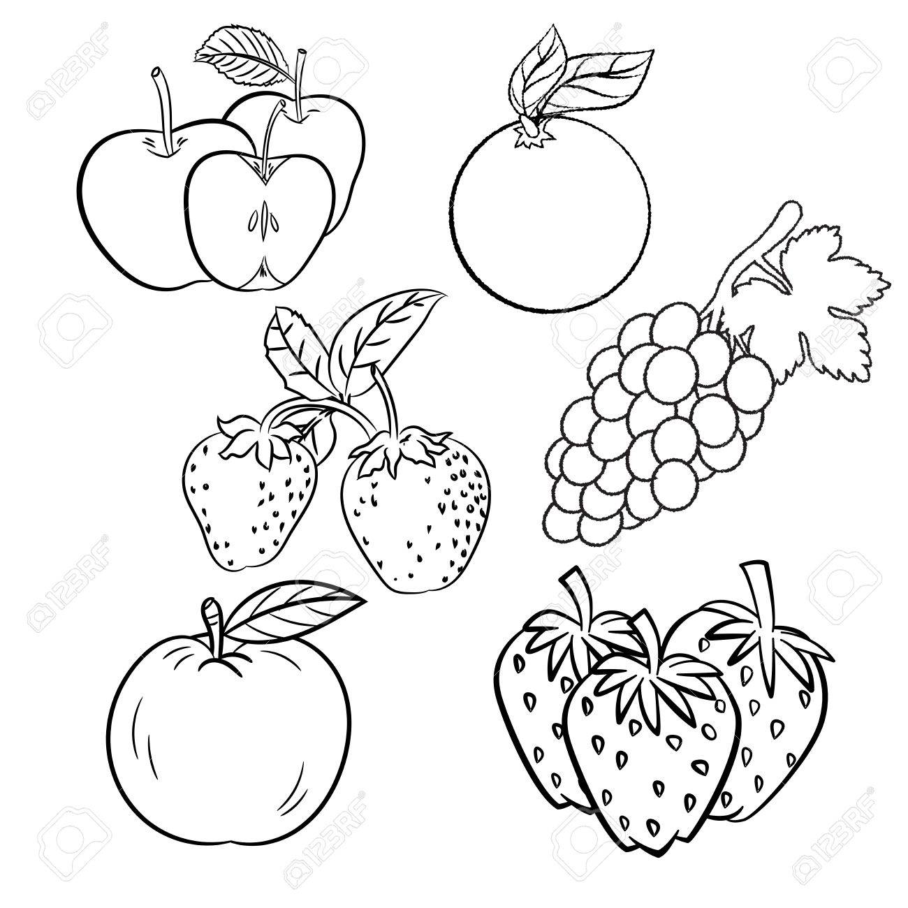 1300x1300 Hand Drawn Set Of Different Fruits With Apple, Strawberry, Orange