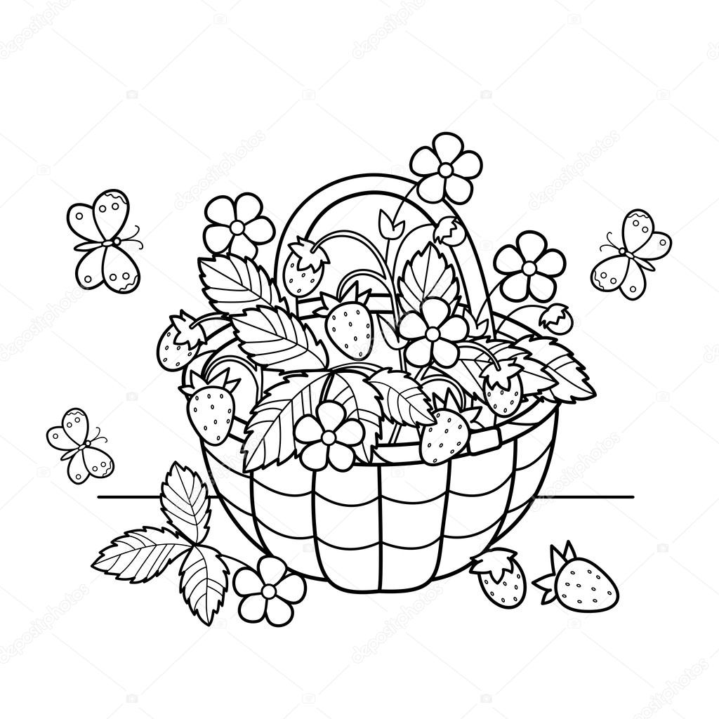 1024x1024 Coloring Page Outline Of Cartoon Basket Of Berries. Garden