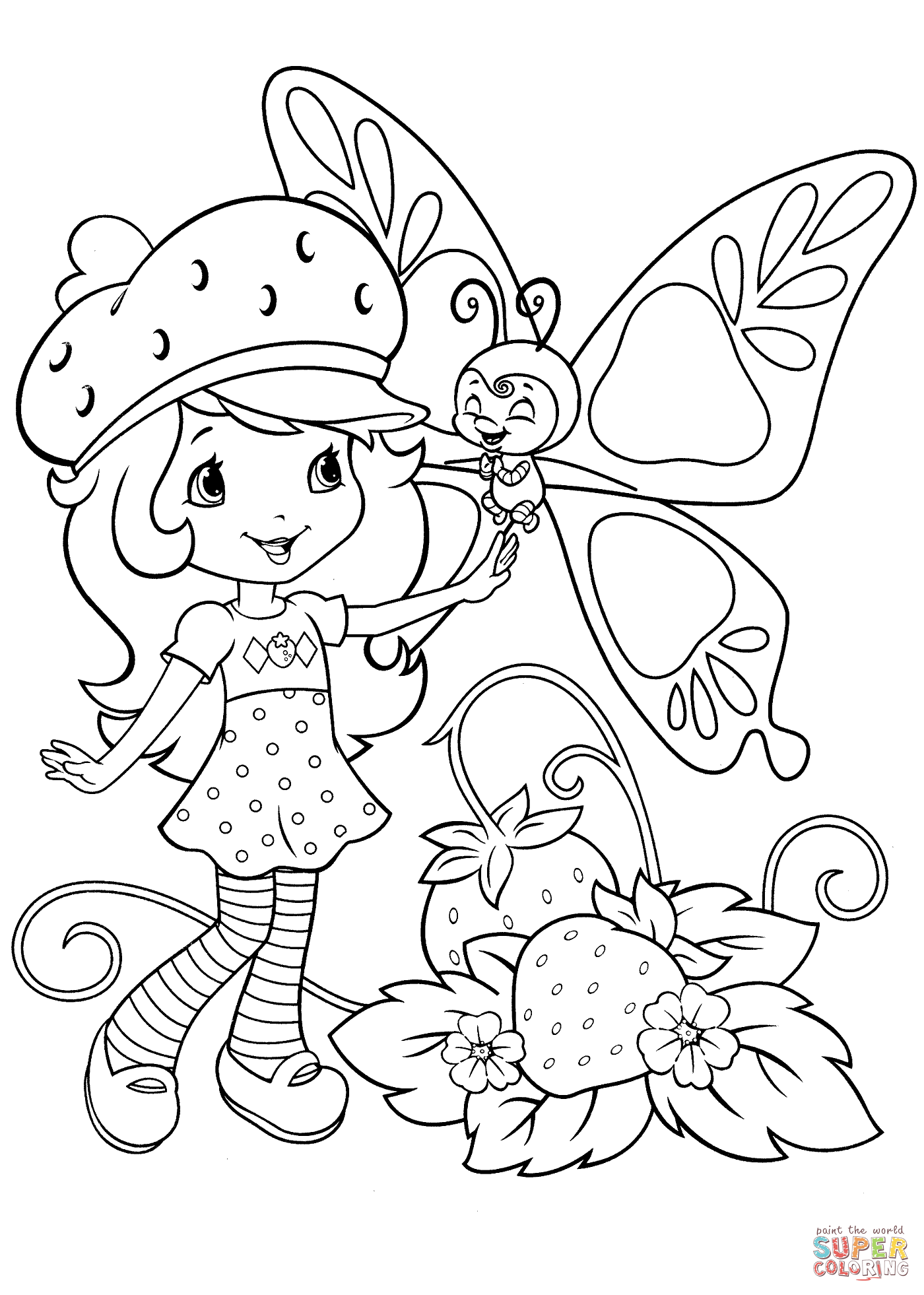 1400x1962 Strawberry Shortcake And Butterfly Coloring Page Free Printable