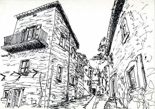 600x421 Side Street Via S.nicolo Drawing By Randy Sprout