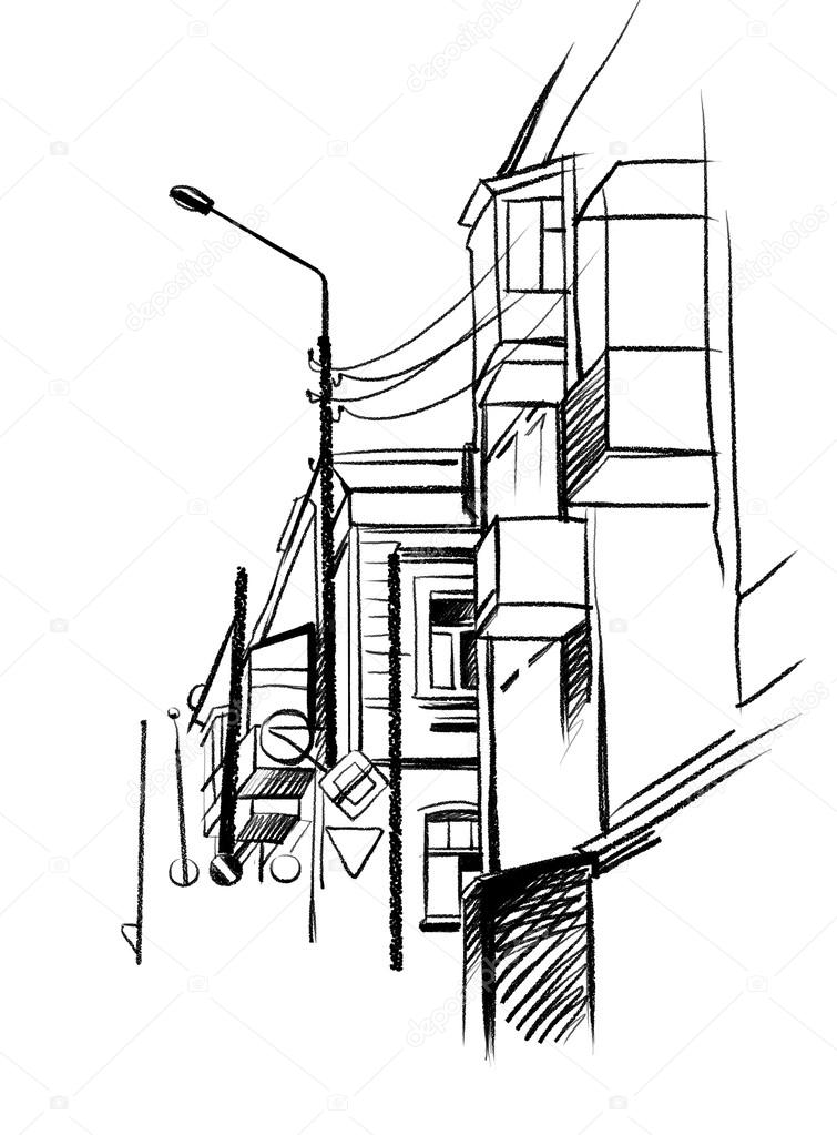 755x1023 Architectural Ink Sketch Stock Photo Allween