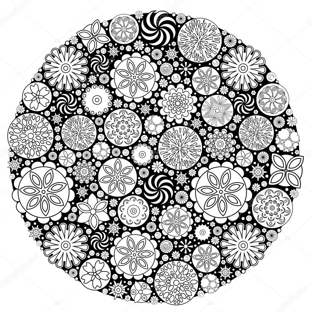 1024x1024 Flower Design For Coloring Book For Grown Up. An Adult Coloring