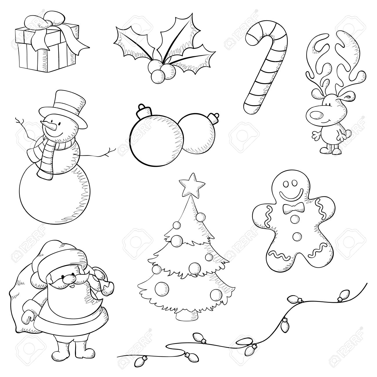 1300x1300 Christmas Icons Hand Drawn In Illustrator With Brush And Pencil