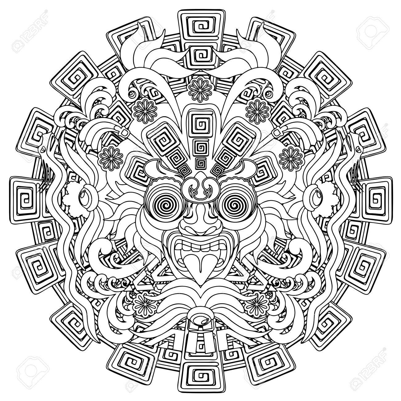 1300x1300 Aztec Warrior Mask Black Stroke Doodle Royalty Free Cliparts