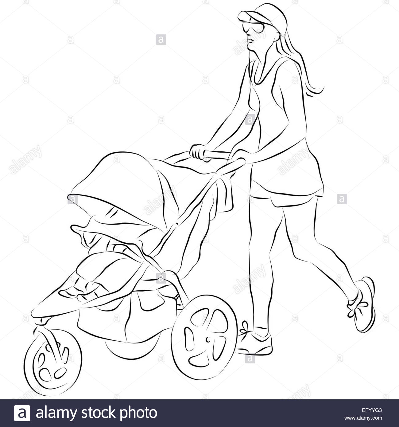 1300x1390 An Image Of A Mom Pushing A Baby Stroller Stock Photo, Royalty