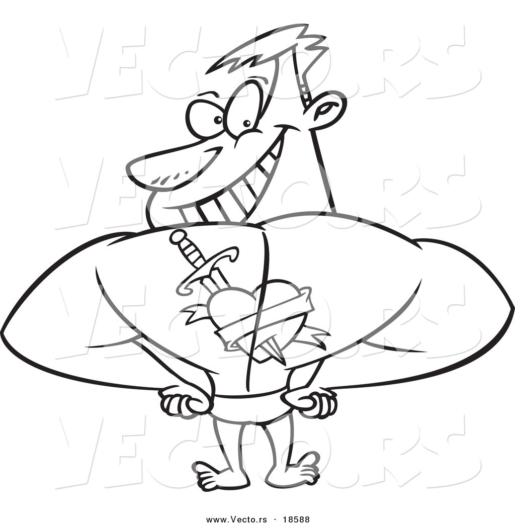 1024x1044 Vector Of A Cartoon Strong Man Showing Off The Heart Tattoo On His