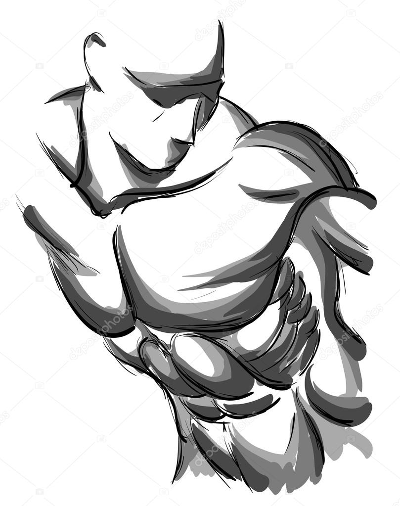 809x1023 Sketch Of Strong Man. Stock Vector Ice Storm