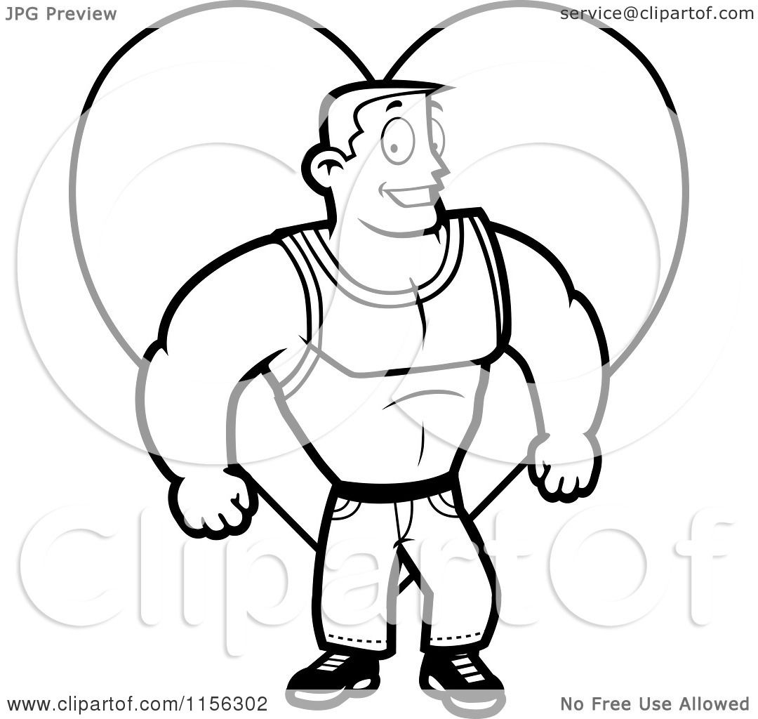 1080x1024 Cartoon Clipart Of A Black And White Strong Man Flexing In Front