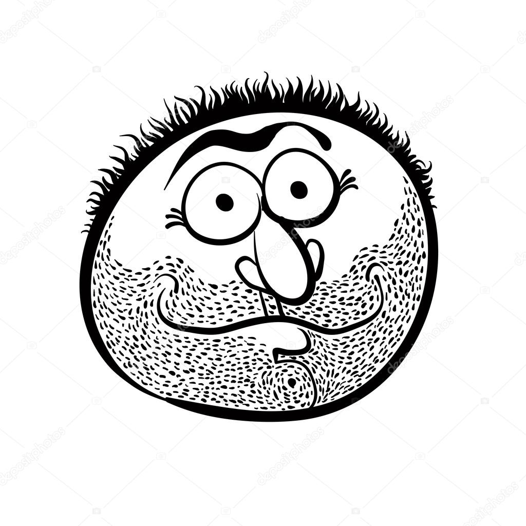 1024x1024 Funny Cartoon Face With Stubble, Black And White Lines Vector Il